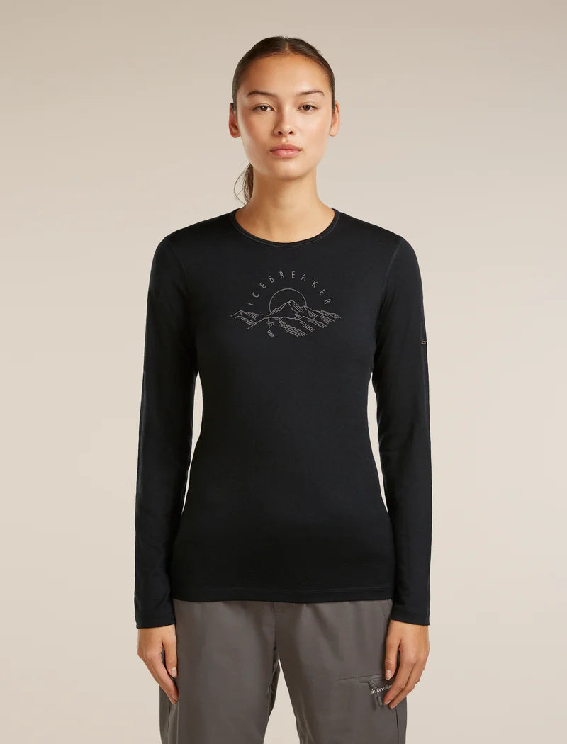 Icebreaker Womens Merino 200 Oasis LS Crewe Sunrise Summit Black