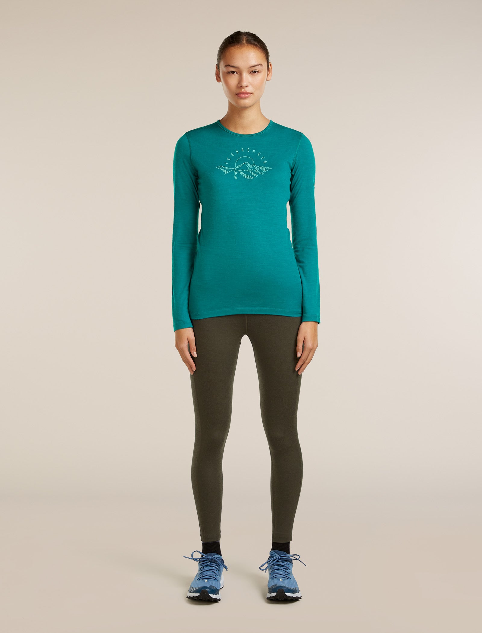 Icebreaker Womens Merino 200 Oasis LS Crewe Sunrise Summit Medium Tidal Teal