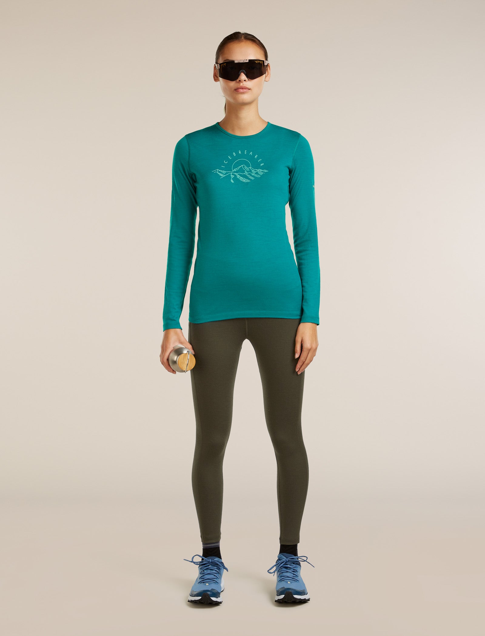 Icebreaker Womens Merino 200 Oasis LS Crewe Sunrise Summit Small Tidal Teal