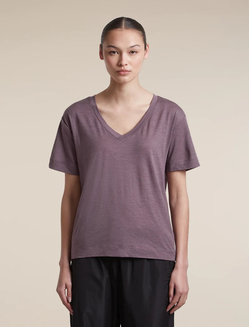 Icebreaker Womens Merino 150 Tech Lite SS Relaxed V Neck Tee Grey Plum