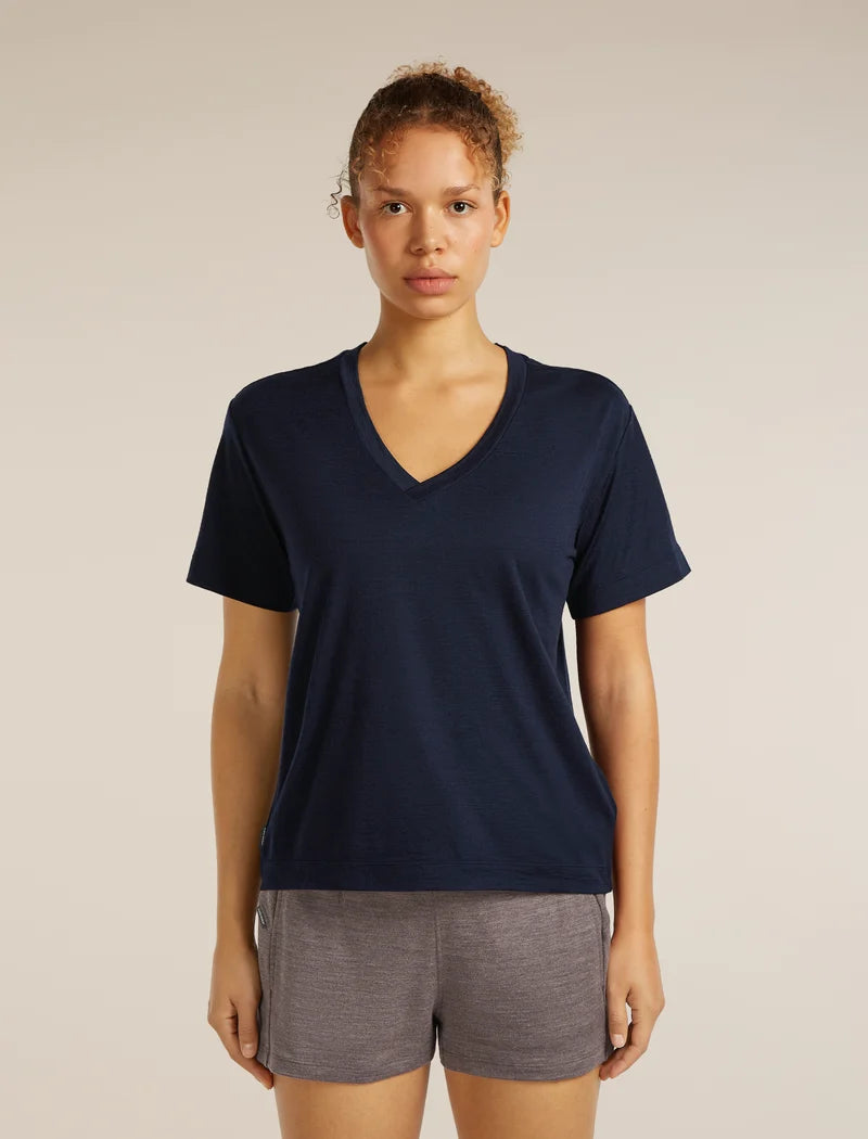 Icebreaker Womens Merino 150 Tech Lite SS Relaxed V Neck Tee Midnight Navy