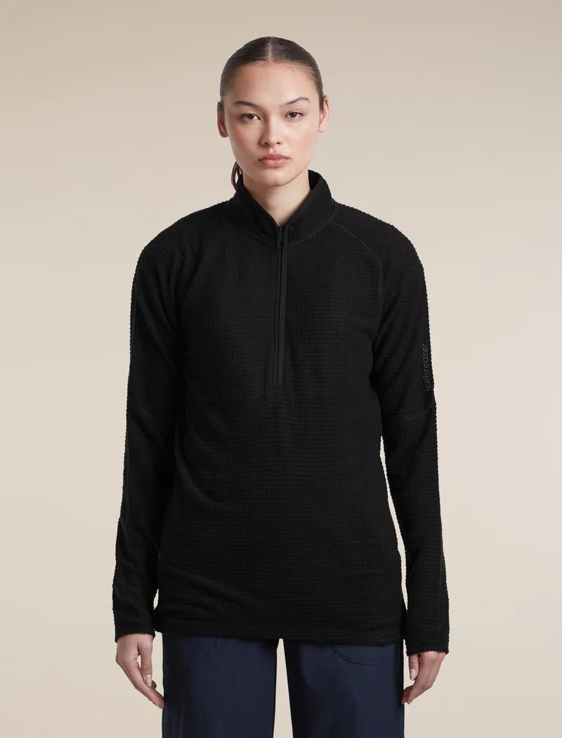 Icebreaker Womens Merino 400 RealFleece Peaksland LS Half Zip Black