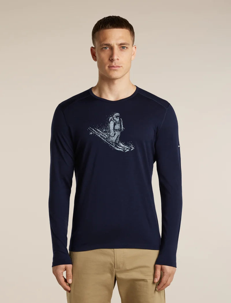 Icebreaker Mens Merino 200 Oasis LS Crewe Skiing Yeti Midnight Navy