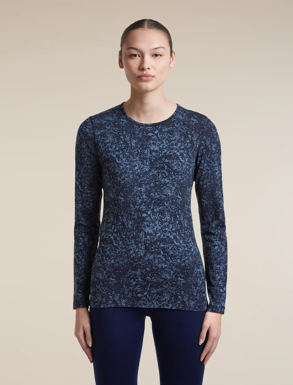 Icebreaker Womens Merino 200 Oasis LS Crewe Moss Bloom AOP Midnight Navy Dawn Aop