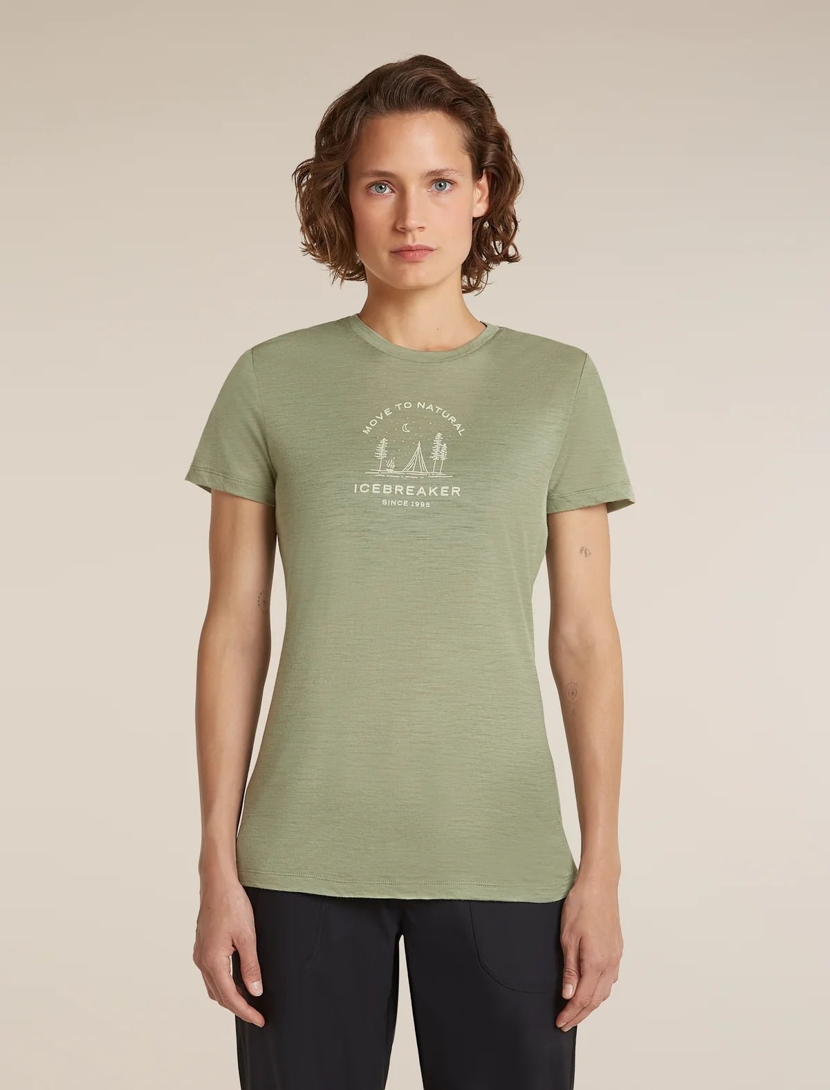 Icebreaker Womens Merino 150 Tech Lite SS Tee Peaceful Pass LICHEN