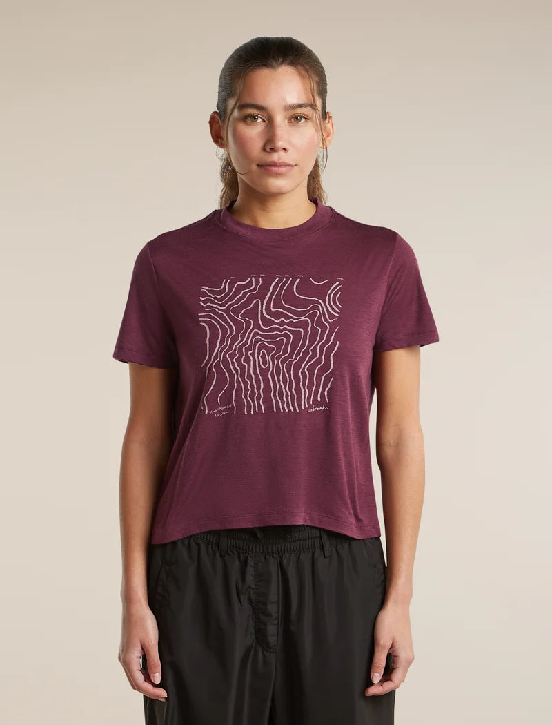 Icebreaker Womens Merino 150 Tech Lite SS Crop Tee Great Heights Dark Berry