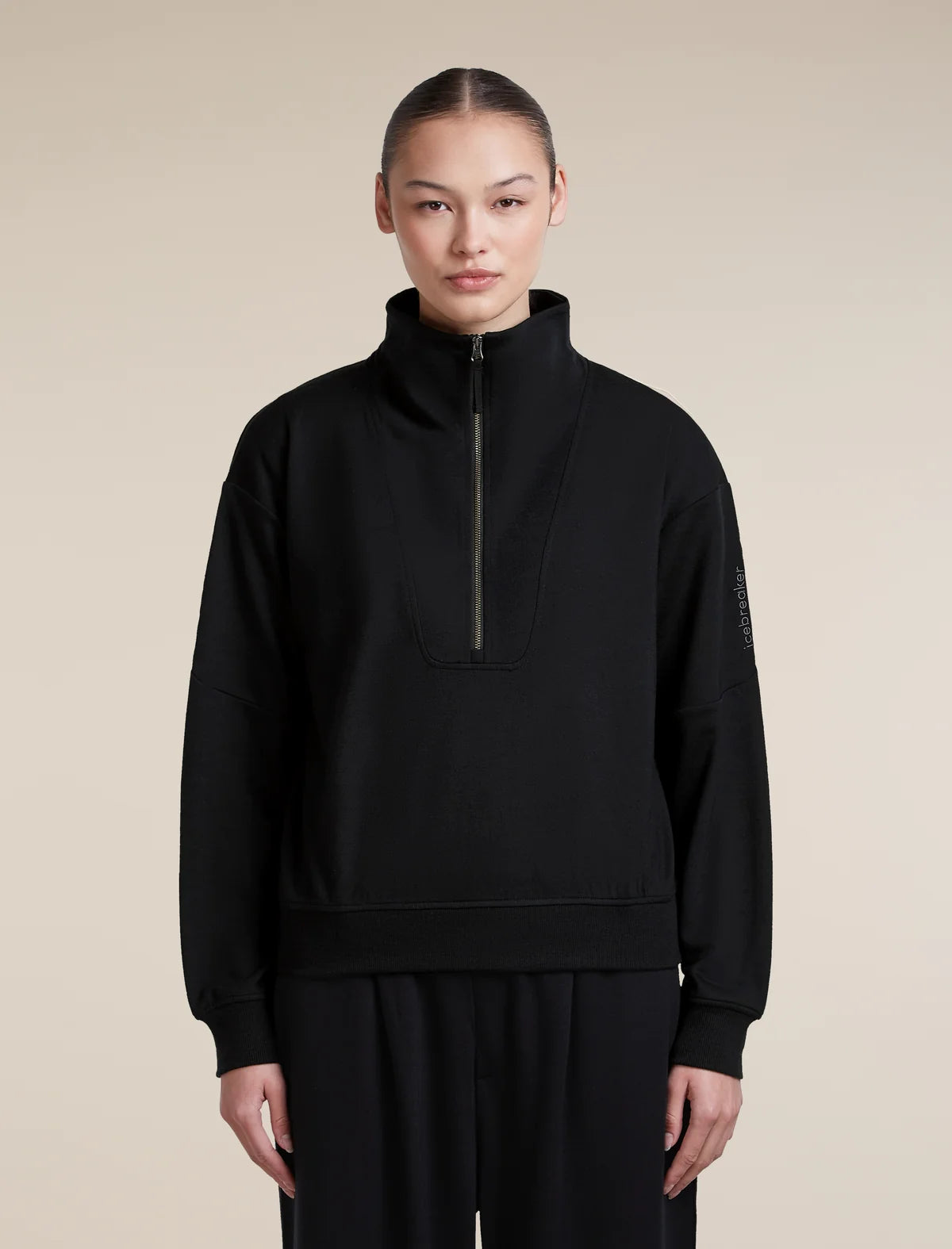 Icebreaker Womens Merino 150 Drift Relaxed LS Half Zip Black
