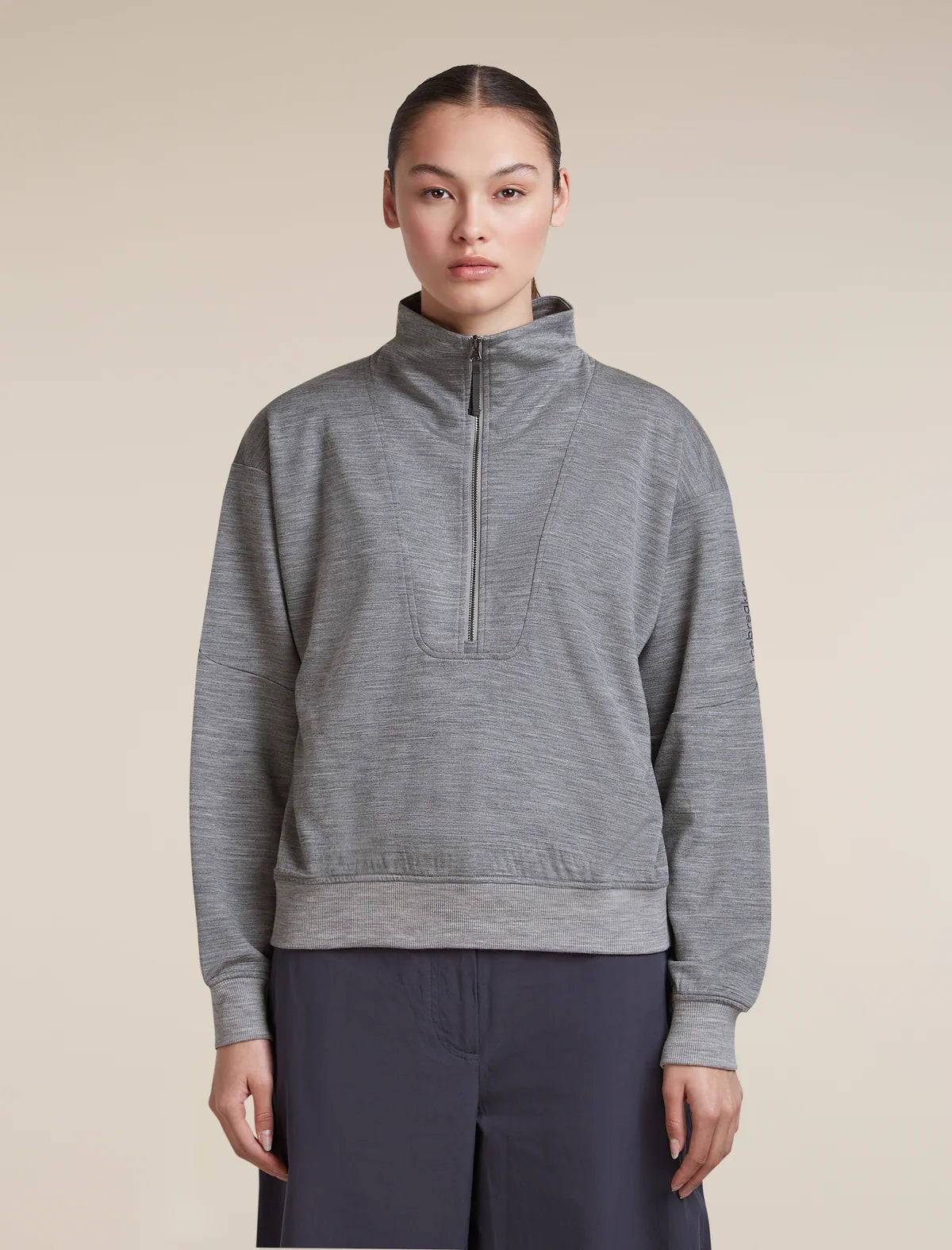 Icebreaker Womens Merino 150 Drift Relaxed LS Half Zip Metro Heather