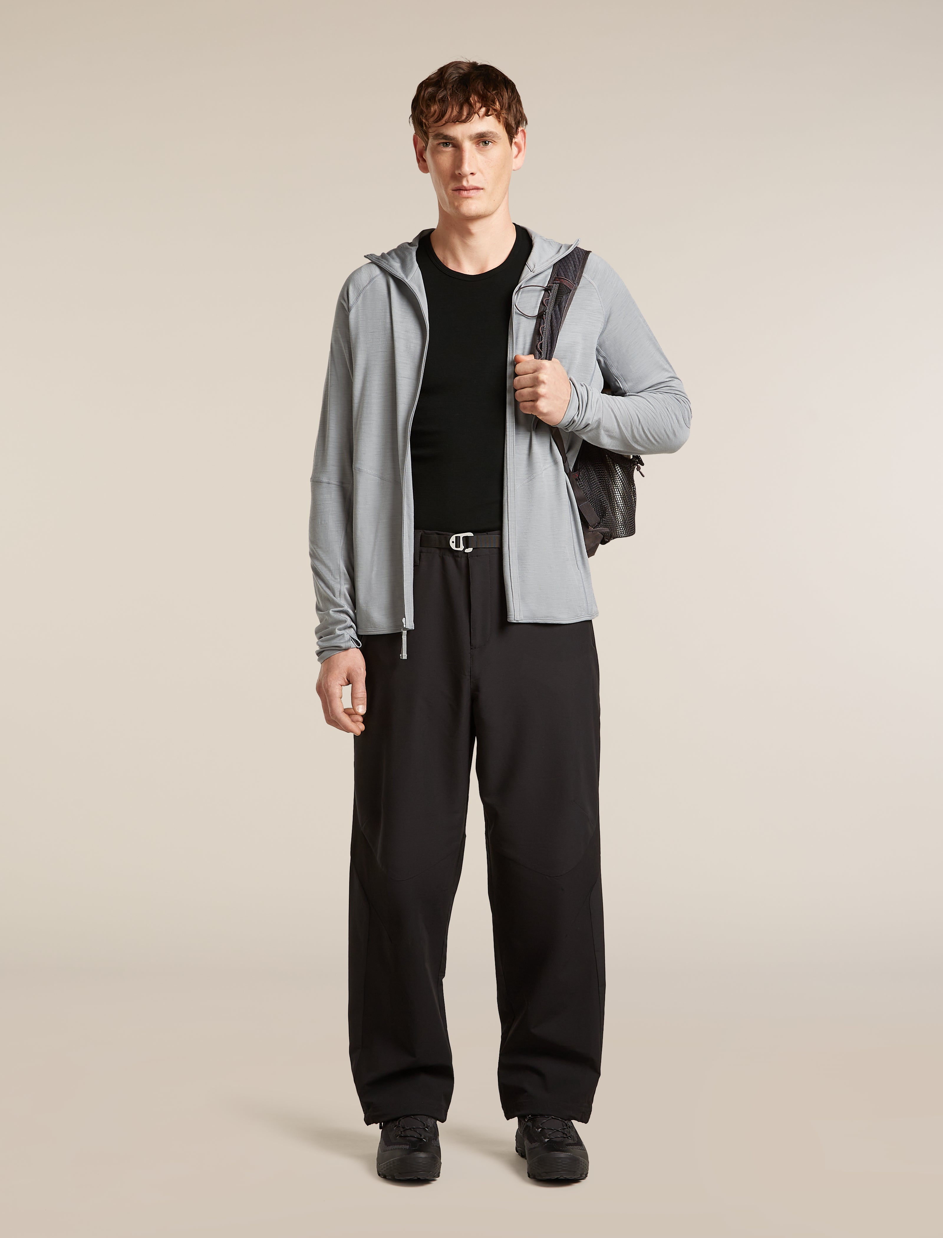 Icebreaker Mens 150 MerinoFine Ace LS Zip Hoodie Small Proto Grey