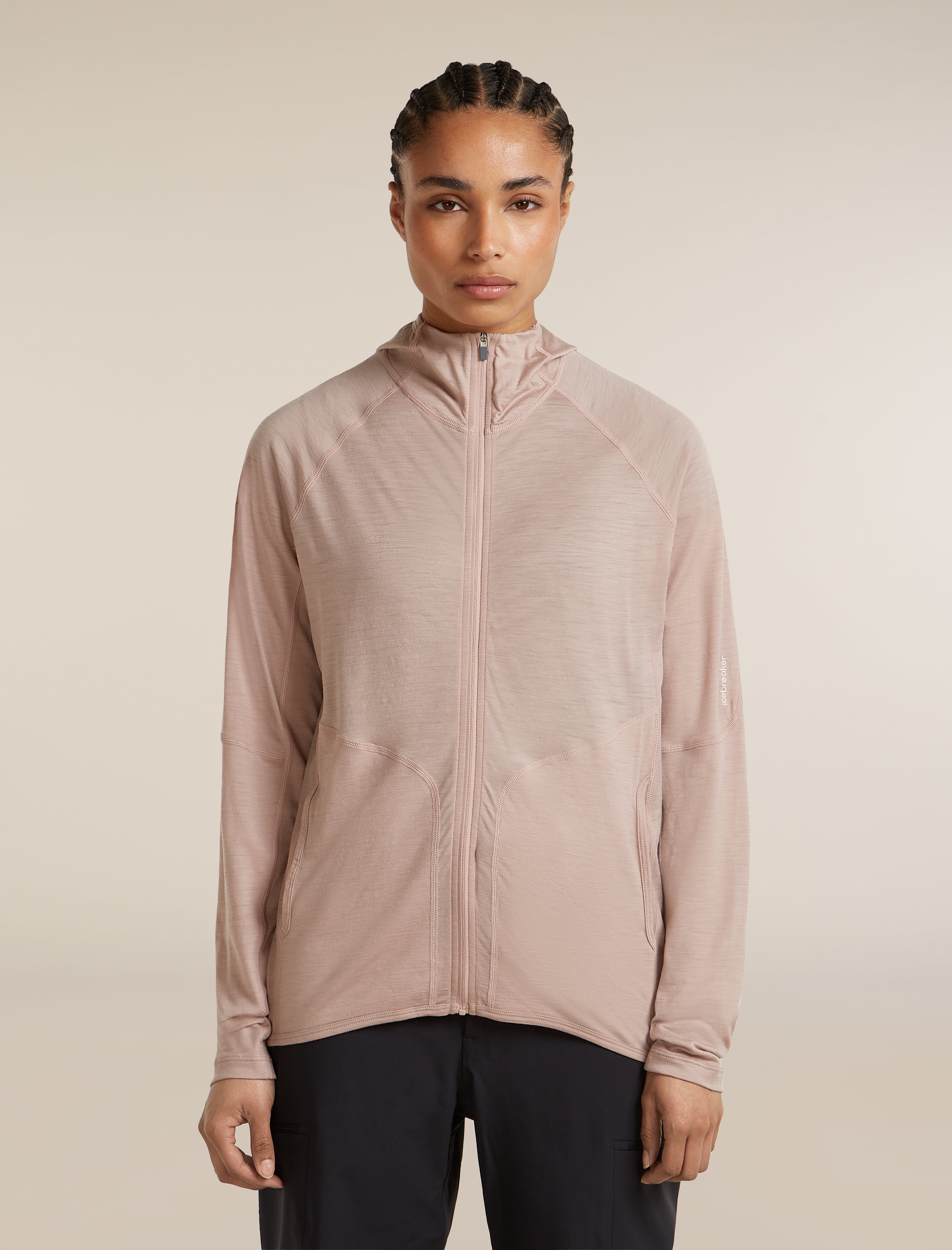 Icebreaker Womens 150 MerinoFine Ace LS Zip Hoodie Pink Quartz