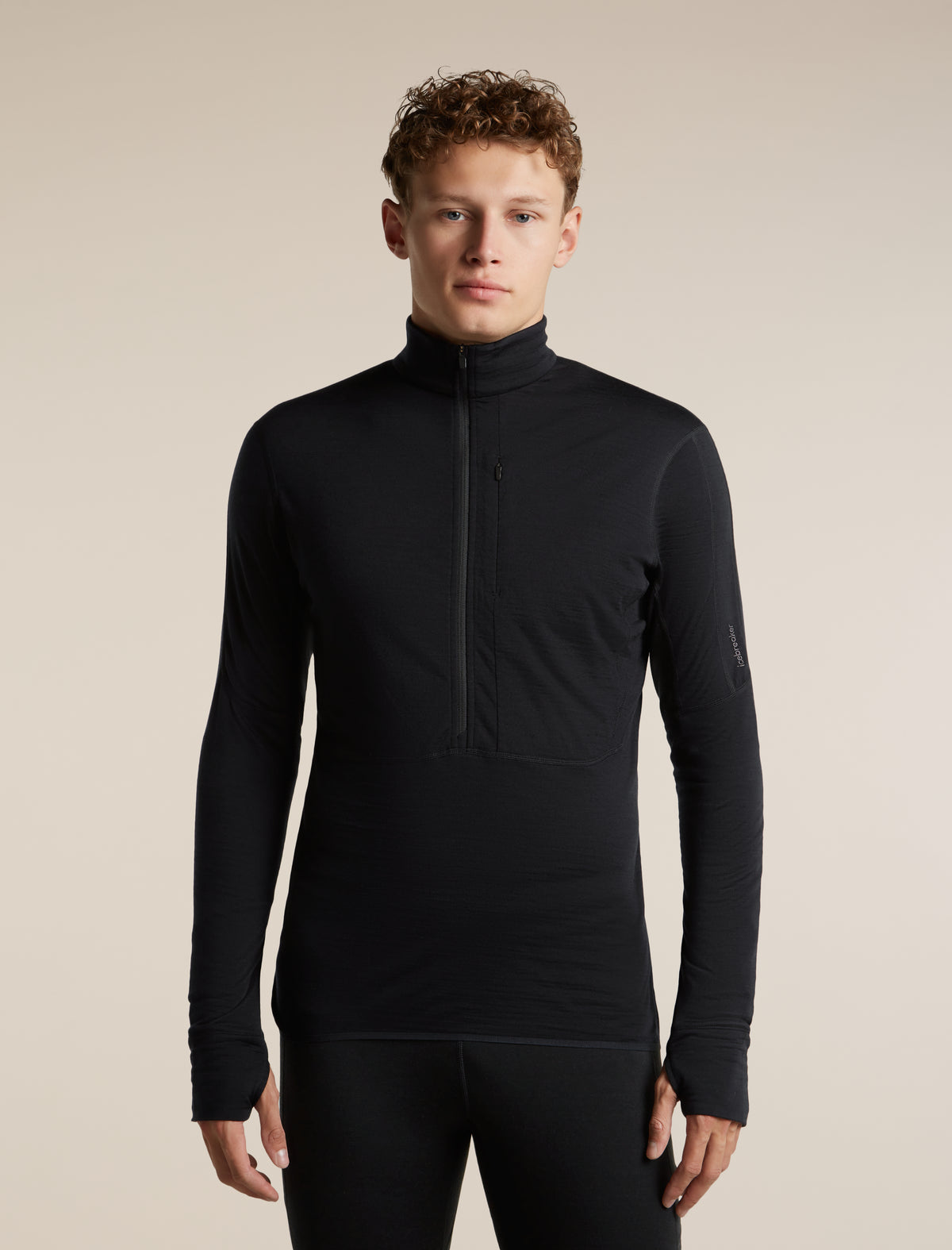 Icebreaker Mens Merino 200 Realfleece Descender LS Half Black