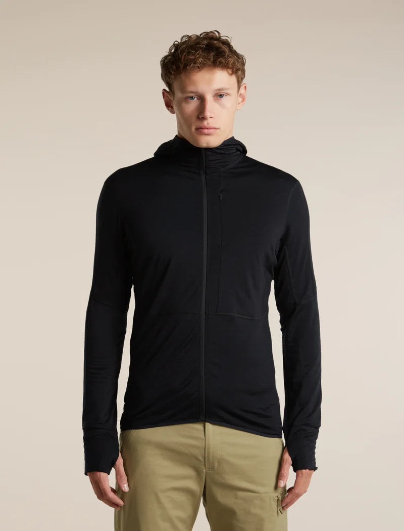 Icebreaker Mens Merino Blend 200 RealFleece Descender LS Zip Hoodie Black