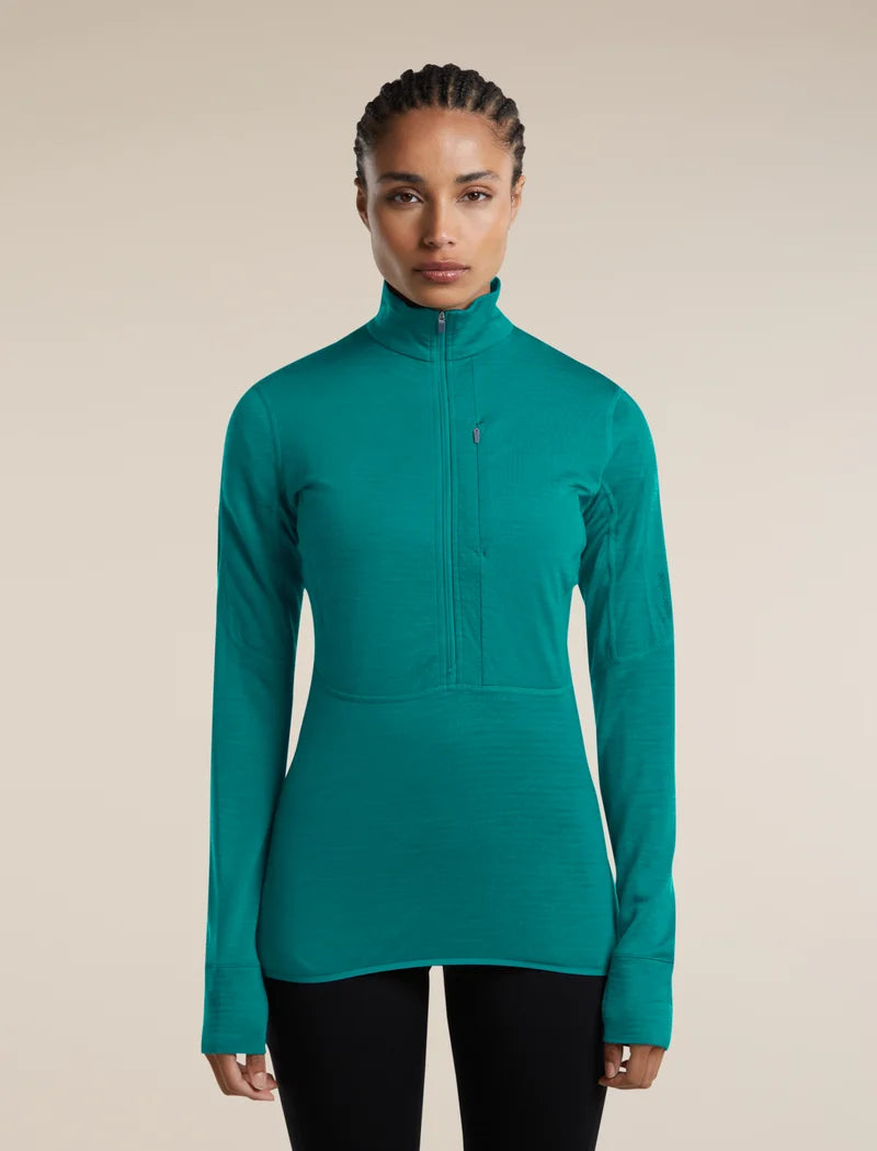 Icebreaker Womens Merino Blend 200 RealFleece Descender LS Half Zip Tidal Teal
