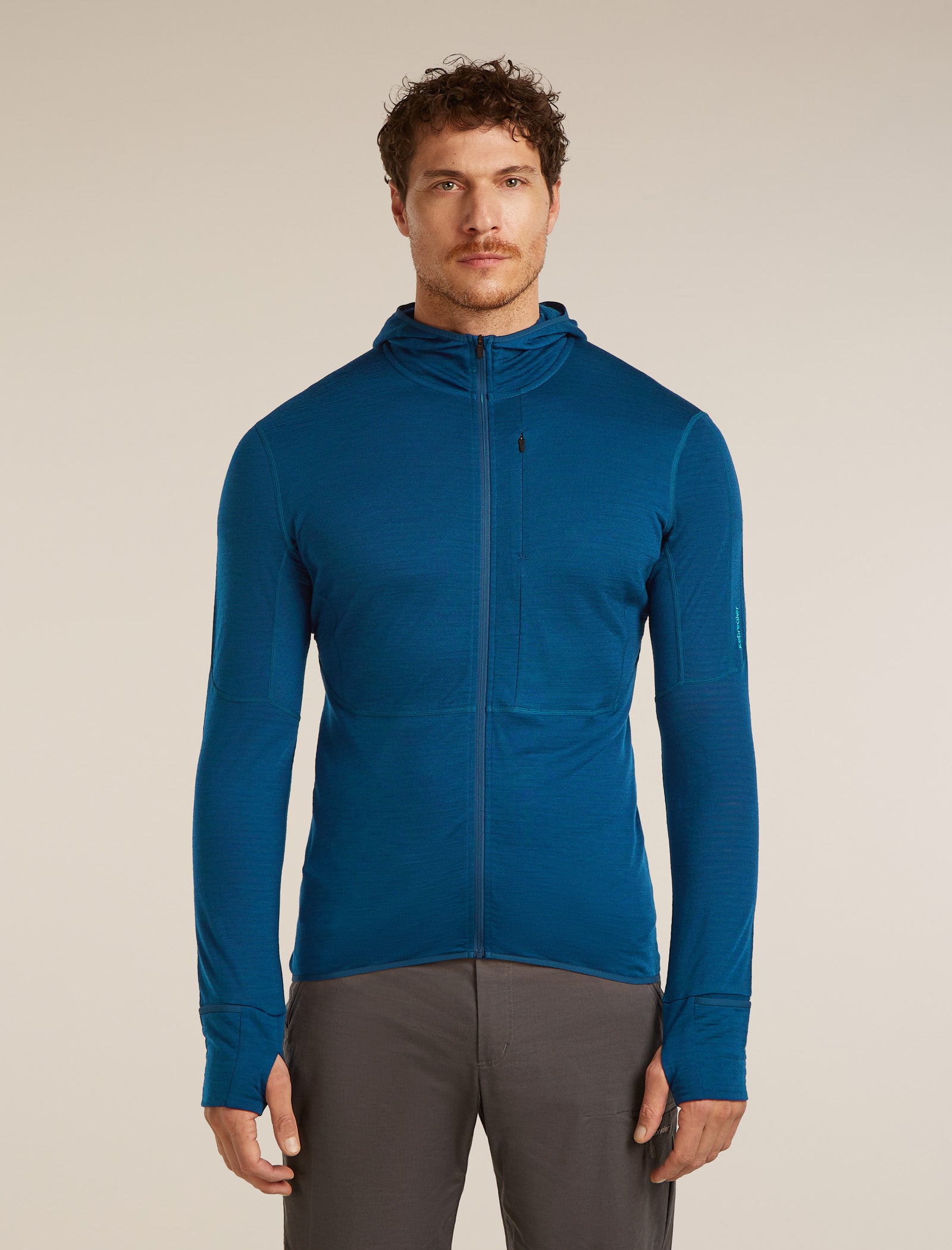 Icebreaker Mens Merino Blend 200 RealFleece Descender LS Zip Hoodie Atlantis Arctic