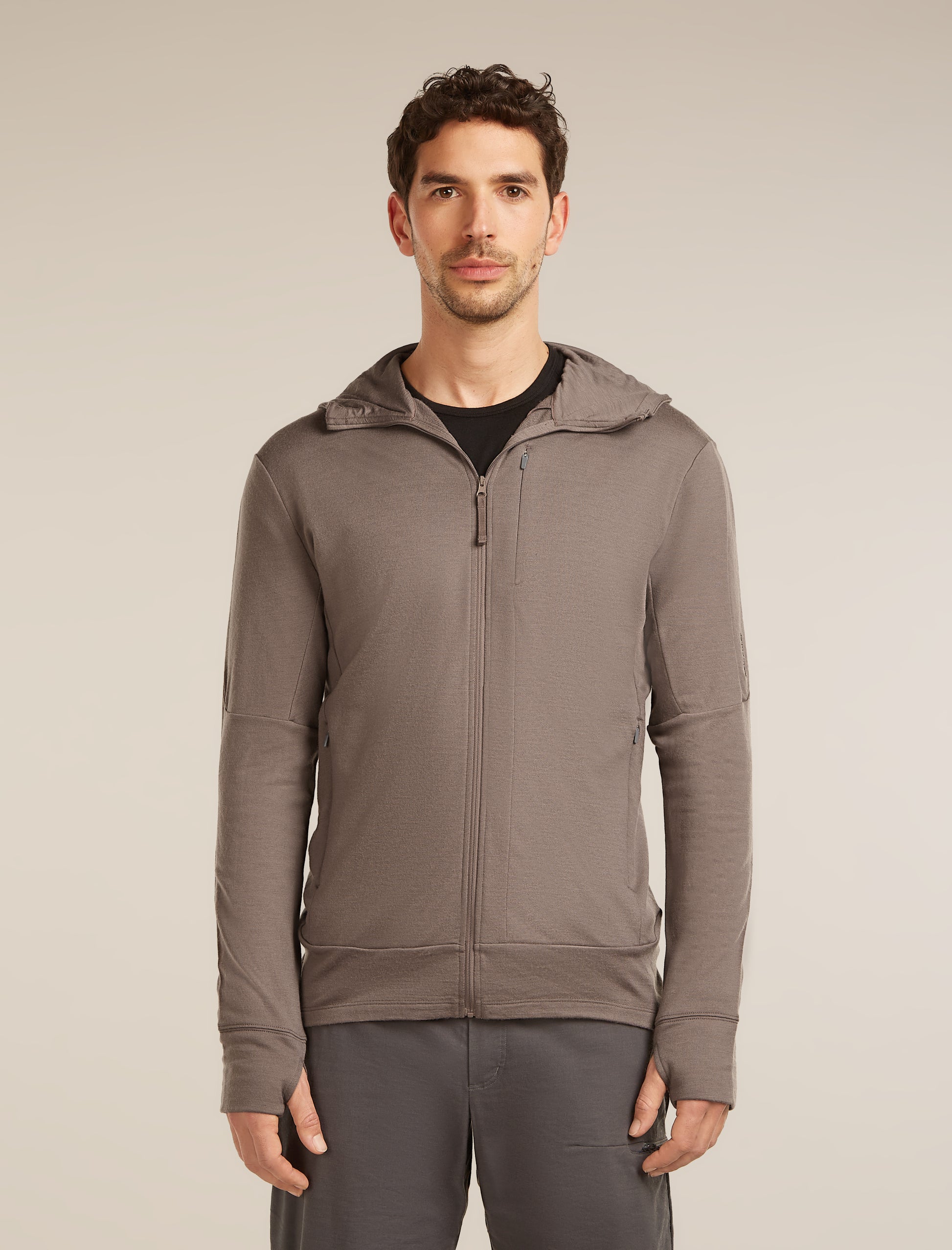Icebreaker Mens Merino 260 Quantum LS Zip Hoodie Porcini