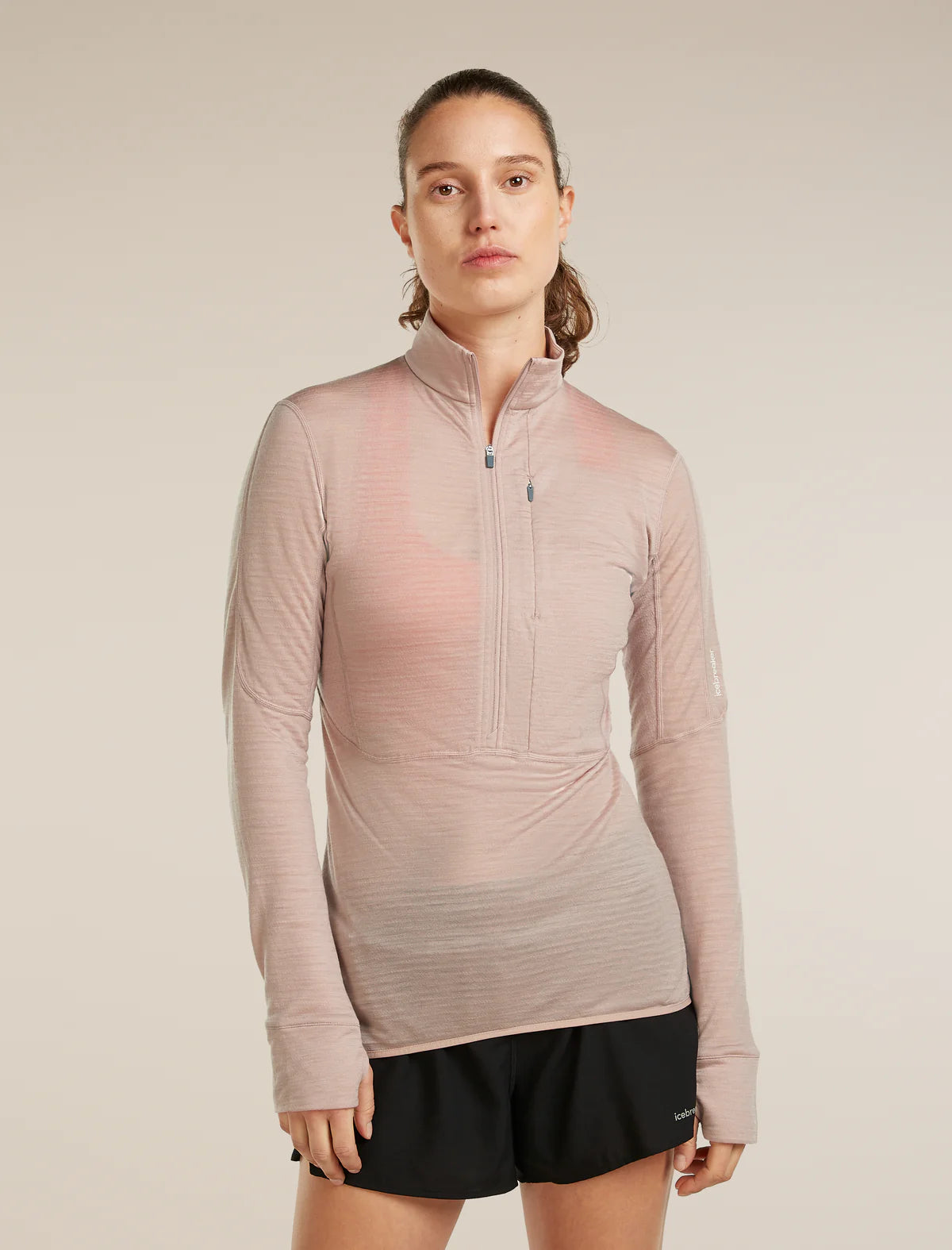 Icebreaker Womens Merino Blend 200 RealFleece Descender LS Half Zip Pink Quartz