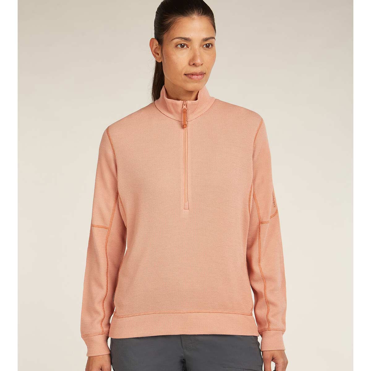 Icebreaker Womens Merino 260 Waffle Knit Wander Long Sleeve Half Zip Large DESERT SAND