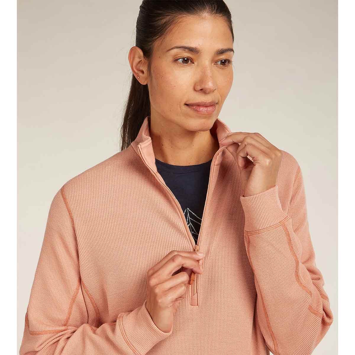 Icebreaker Womens Merino 260 Waffle Knit Wander Long Sleeve Half Zip