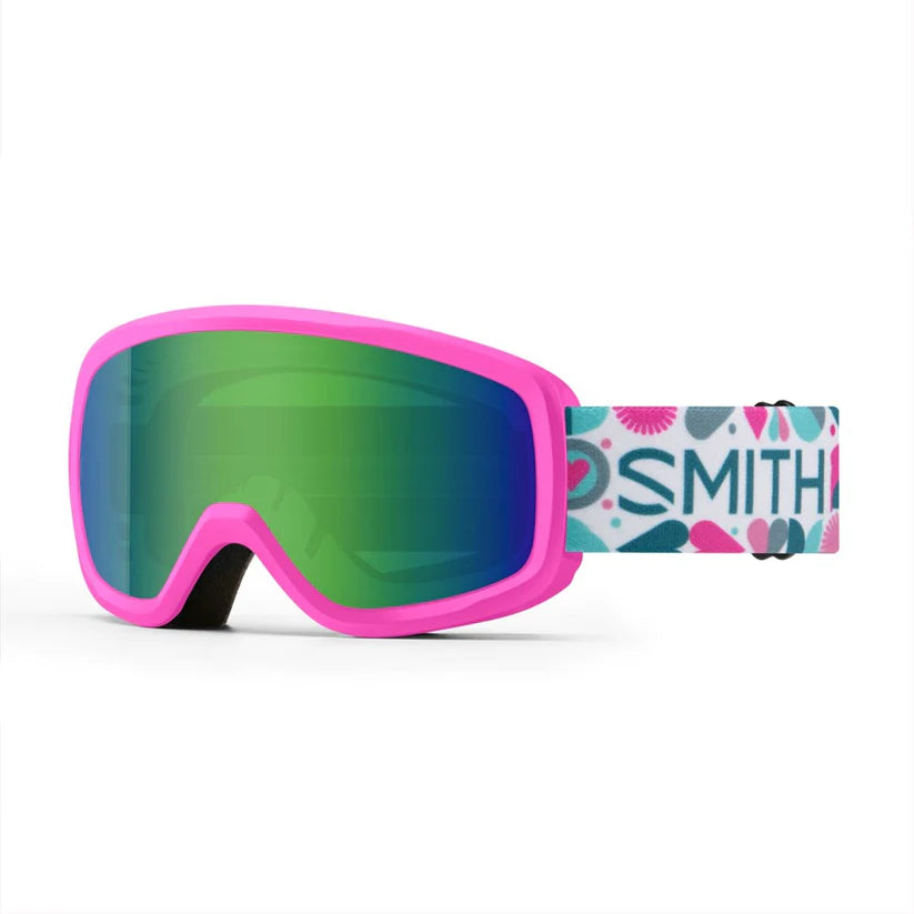 Smith Kids Snowday Ski Goggle Green Sol-X Mirror Vivid Pink Hearts