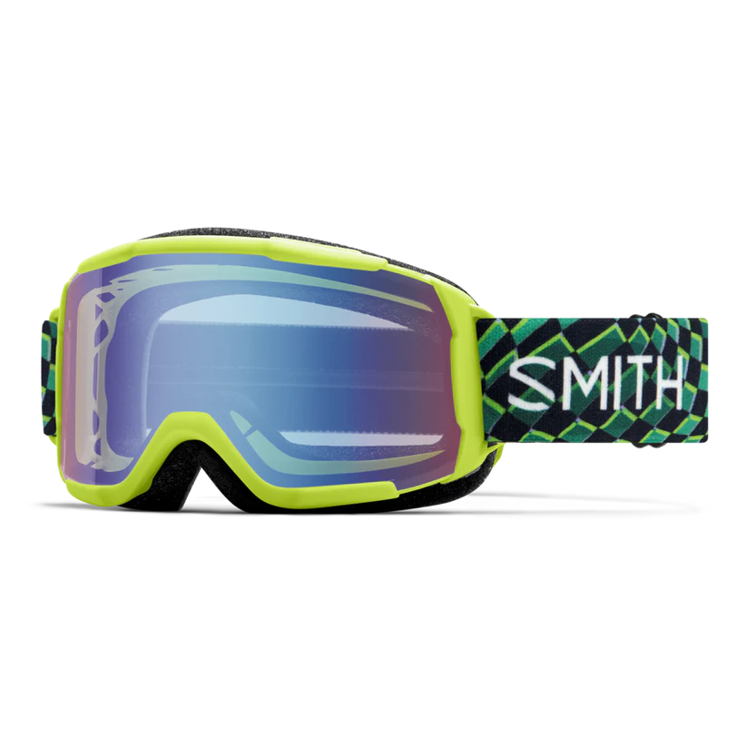 Smith Kids Daredevil Ski Goggle Blue Sensor Mirror Electric Lime Left Turn