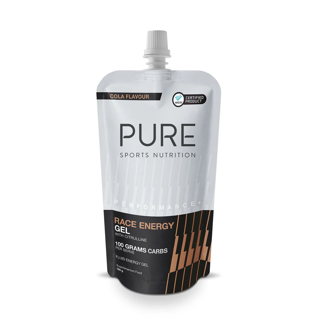 PURE Performance Plus Race Energy Gel 100g Carbs Pouch 185g Cola