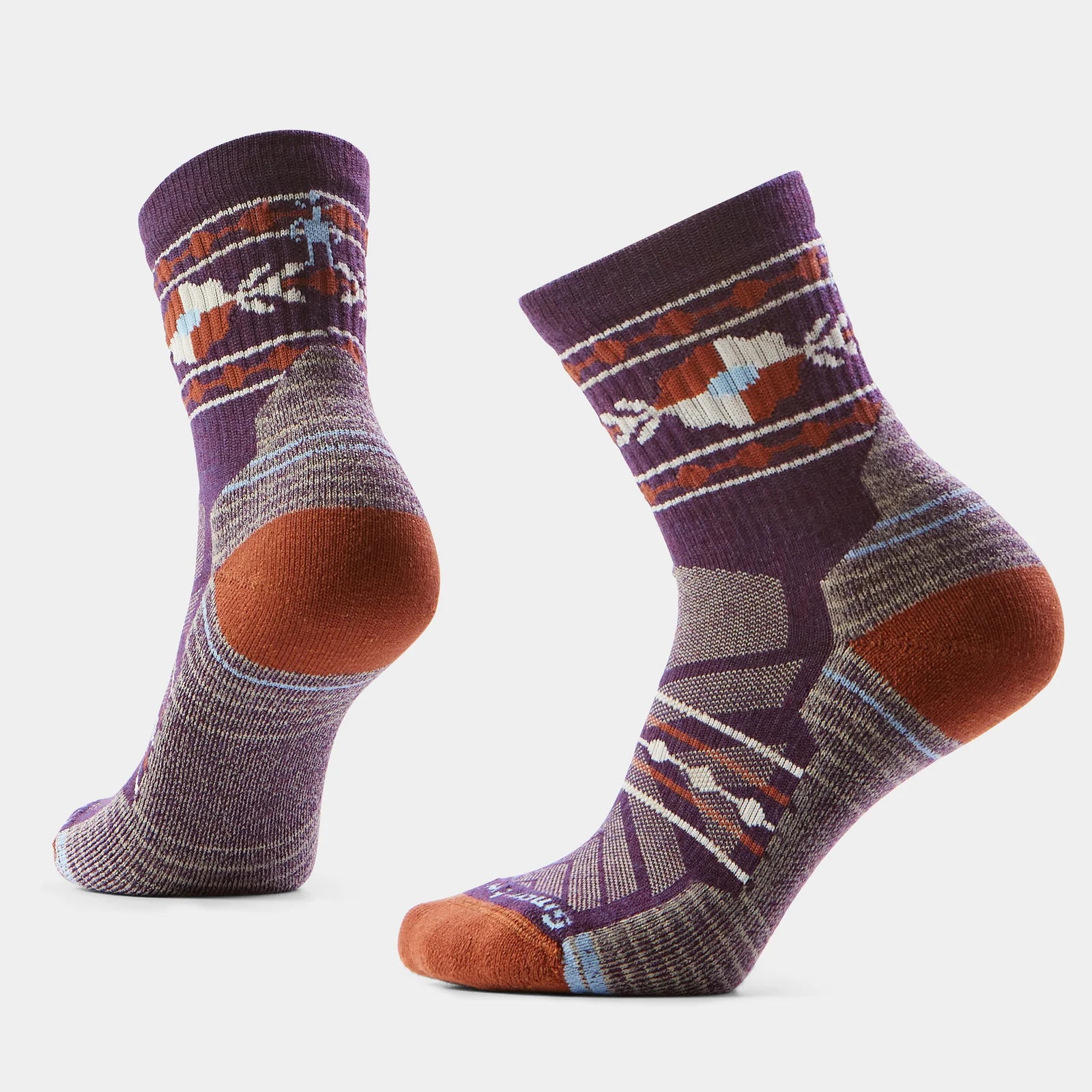Smartwool Womens Hike Light Cushion Retro Floral Mid Crew Socks Purple Iris