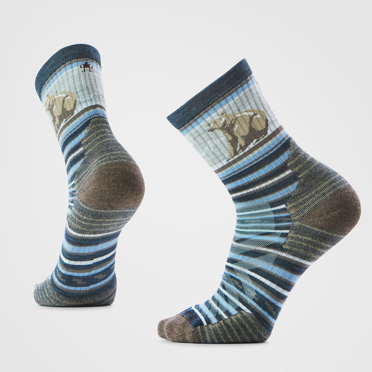 Smartwool Hike Targeted Cushion Bear Stripe Mid Crew Socks Twilight Blue