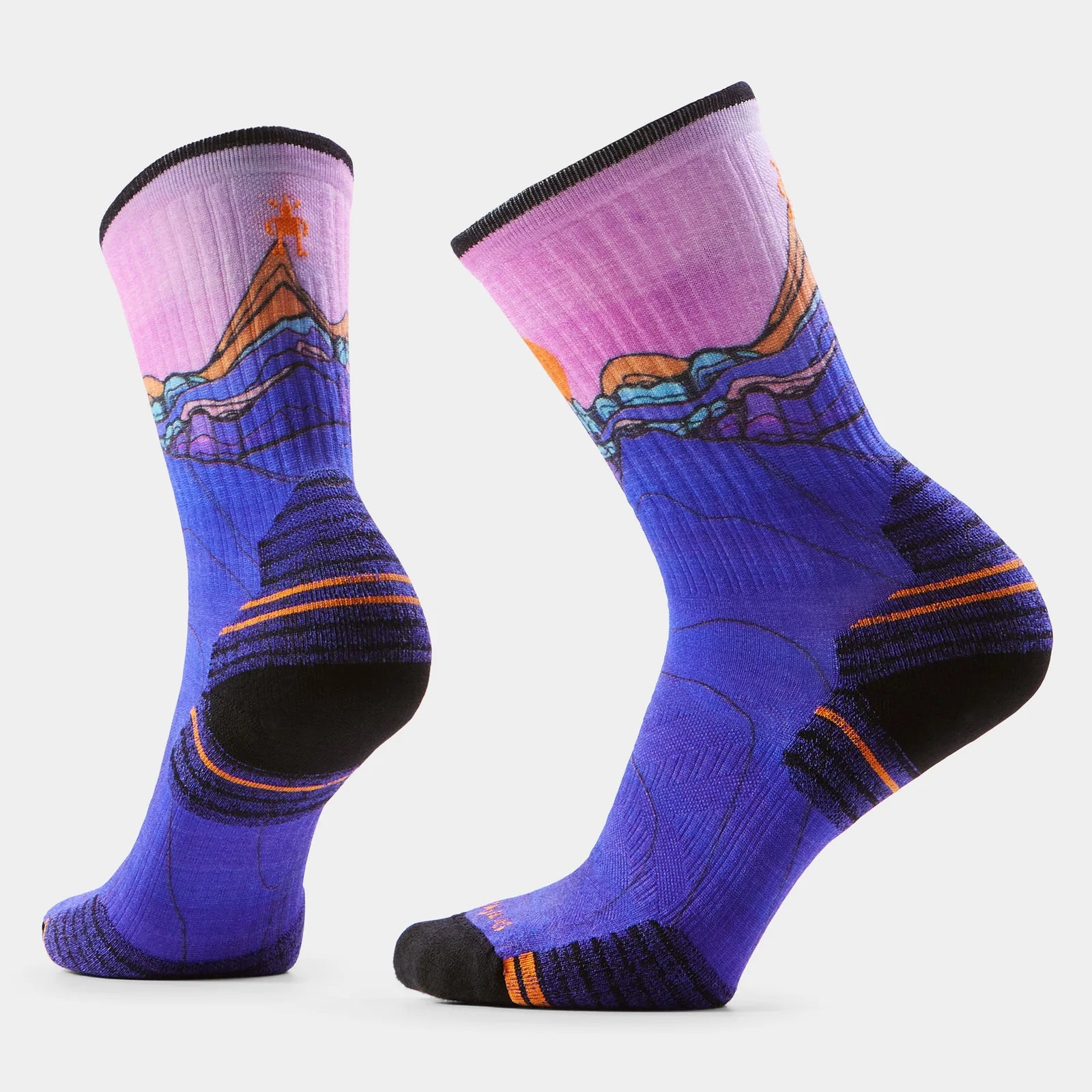 Smartwool Womens Hike Targeted Cushion Mountain Sunrise Print Crew Socks Deep Navy