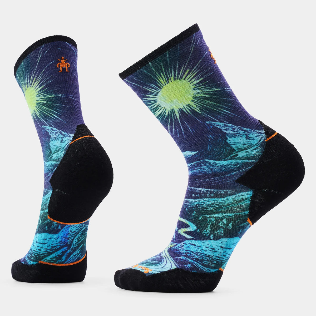 Smartwool Trail Run Targeted Cushion Treeline Print Crew Socks Deep Navy