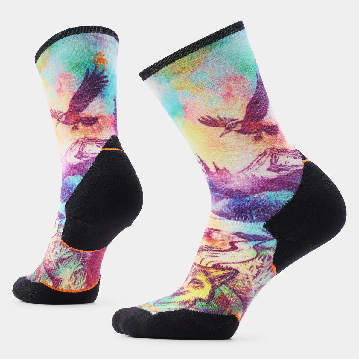 Smartwool Womens Trail Run Targeted Cushion Serene Peak Print Crew Socks Dusty Teal