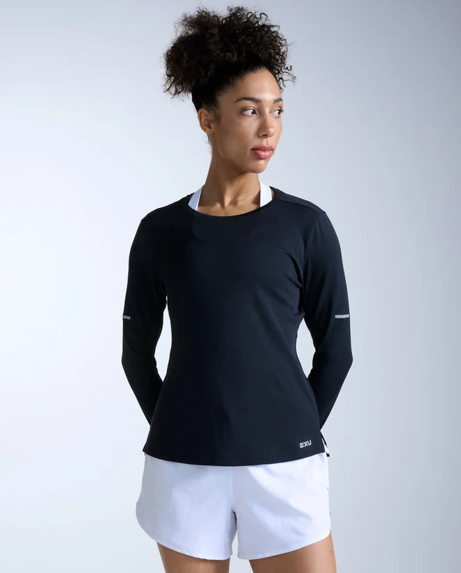 2XU Womens Aero Mesh Long Sleeve Black Silver Reflective