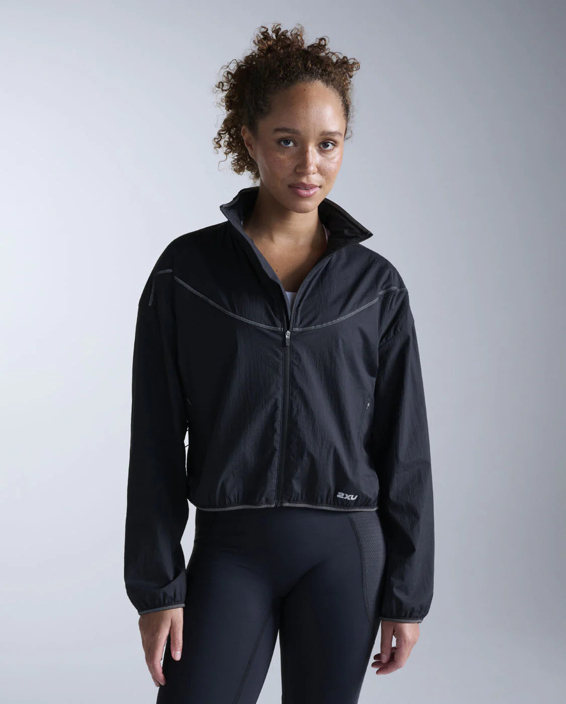 2XU Womens Aero Sheer Bomber Jacket Black Silver Reflective
