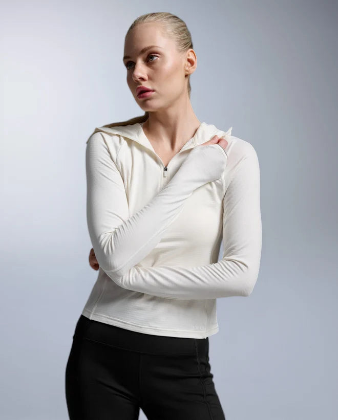 2XU Womens Ignition Grid 1/2 Zip Hoodie Chalk White Reflective