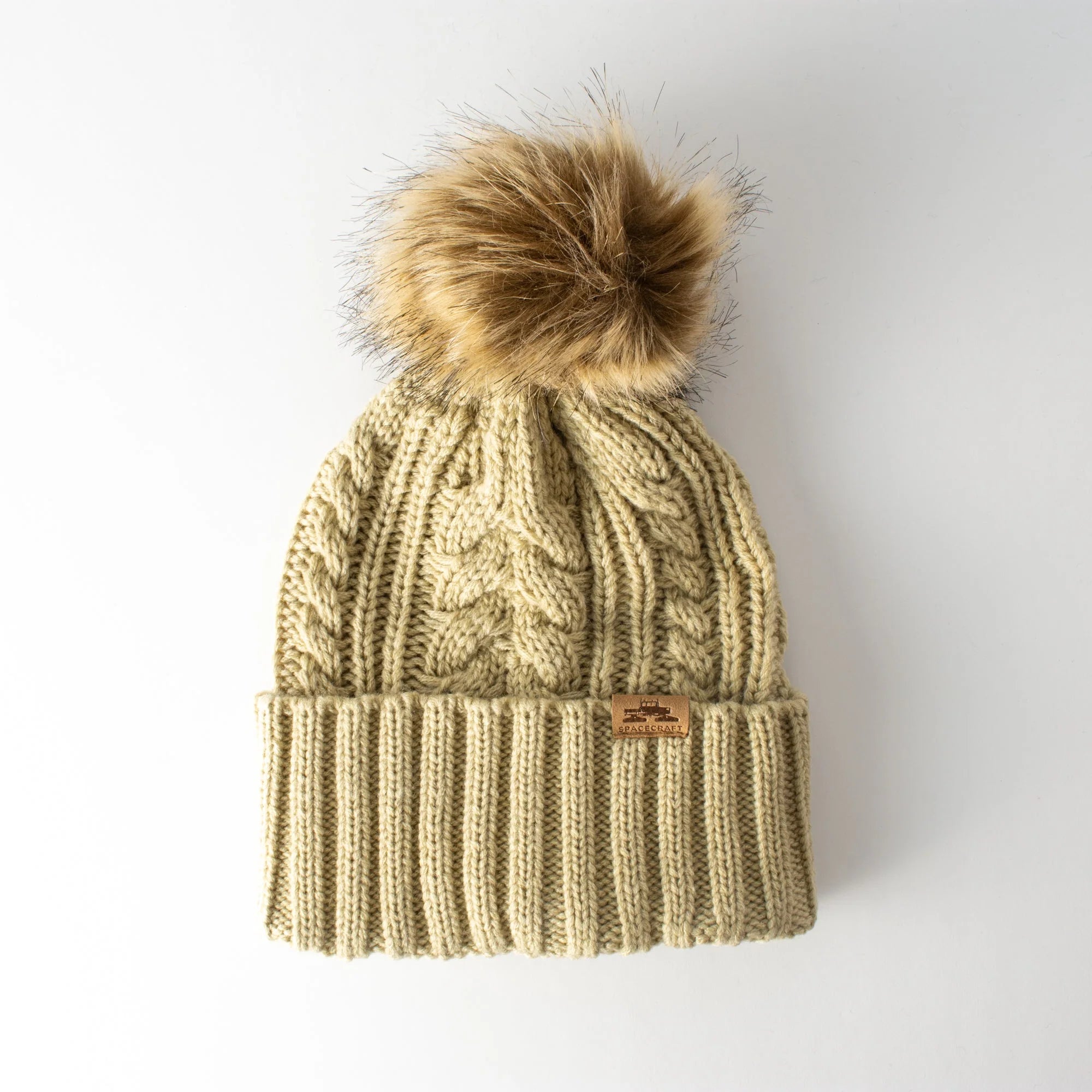 Spacecraft Cable Cuff Pom Beanie