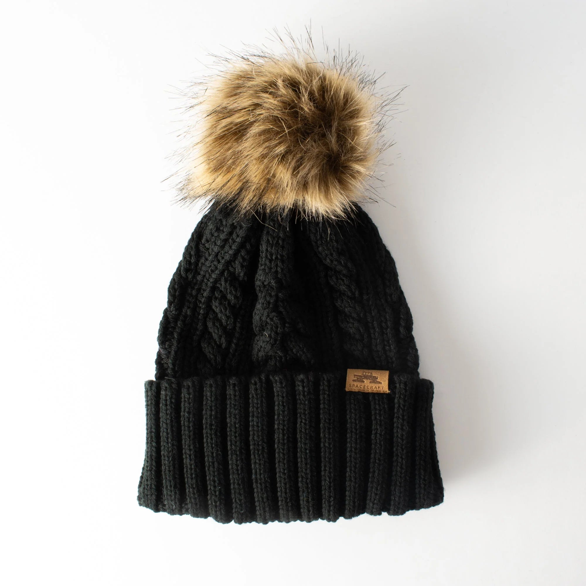 Spacecraft Cable Cuff Pom Beanie
