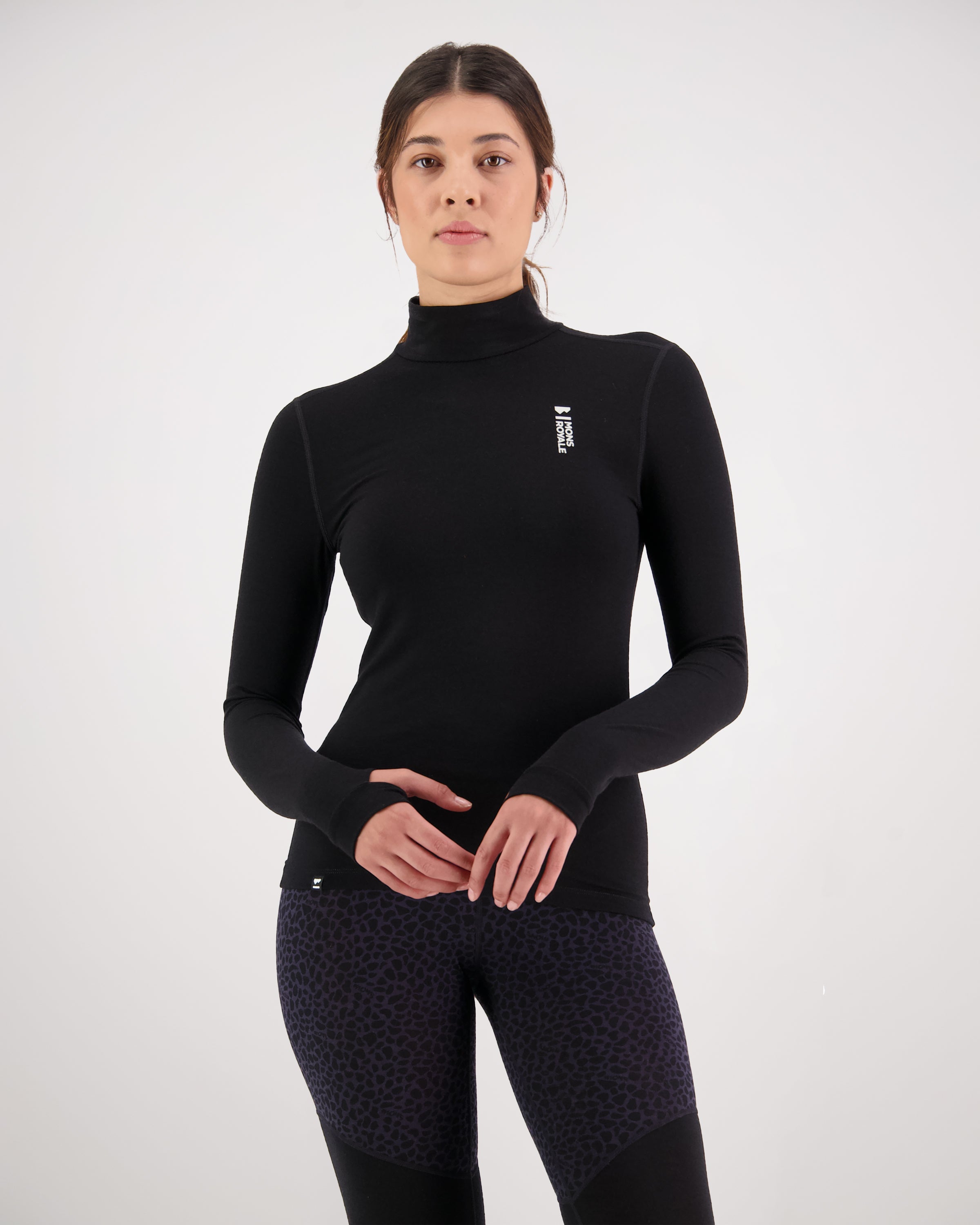 Mons Royale Womens Cascade Merino Base Layer Mock Neck Long Sleeve