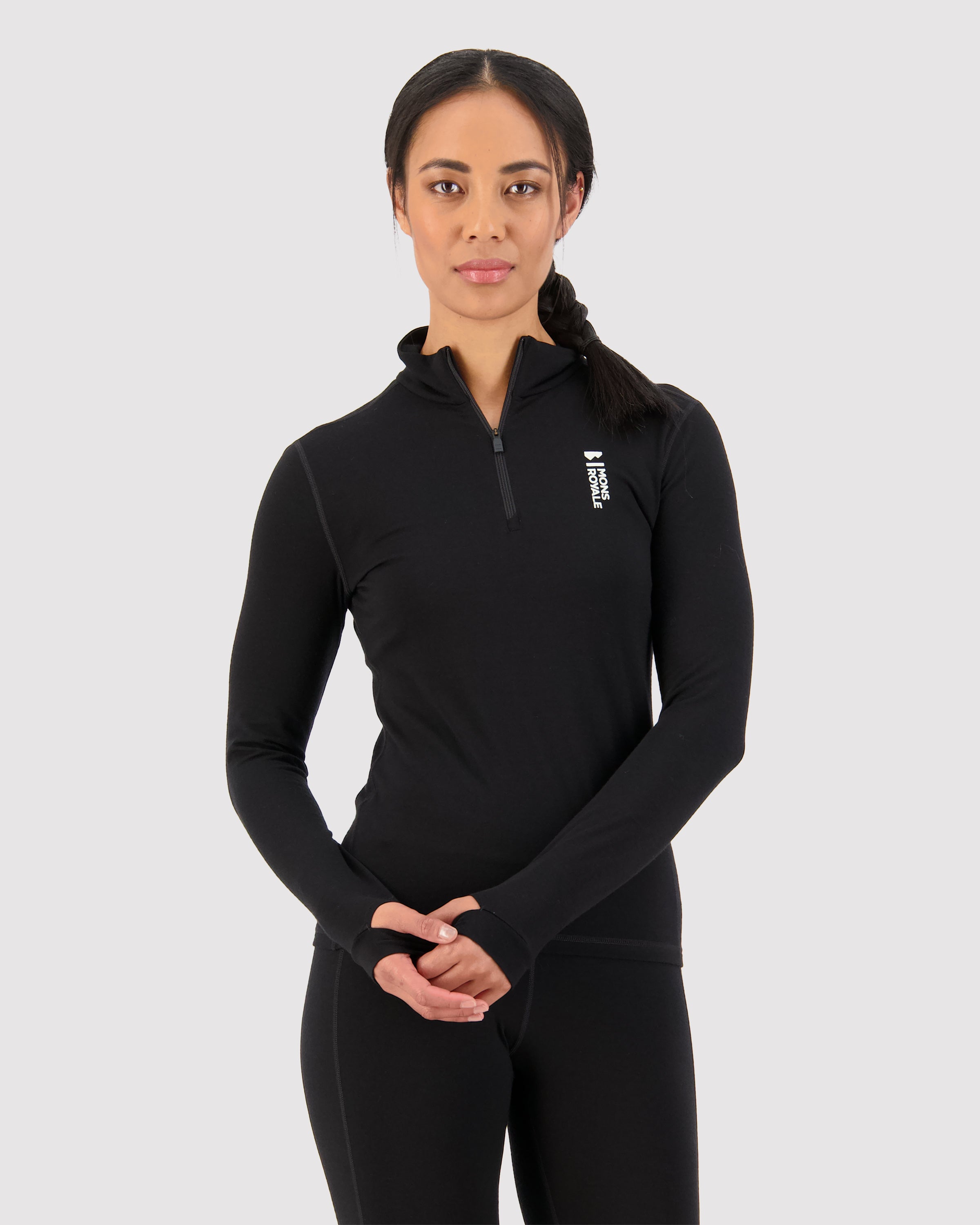 Mons Royale Womens Cascade Merino Base Layer 1/4 Zip Long Sleeve