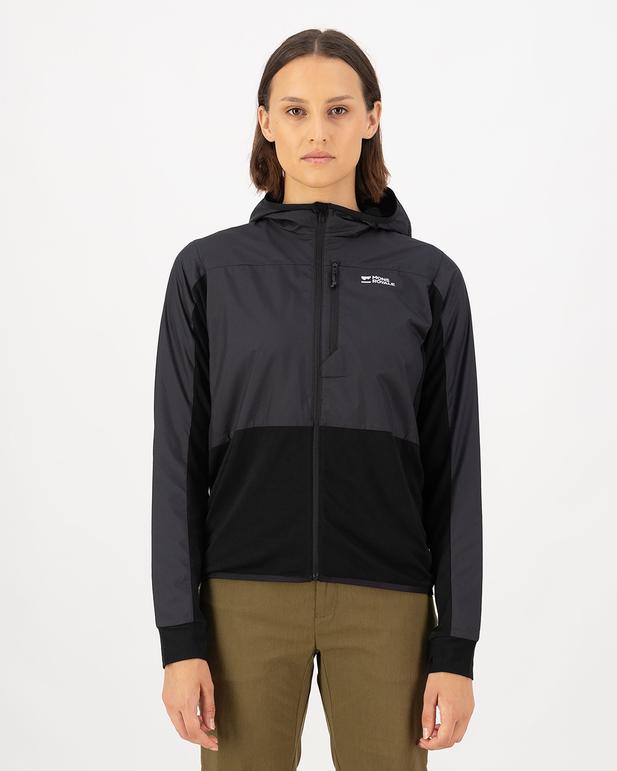 Mons Royale Womens Diversion Merino Wind Jacket Black