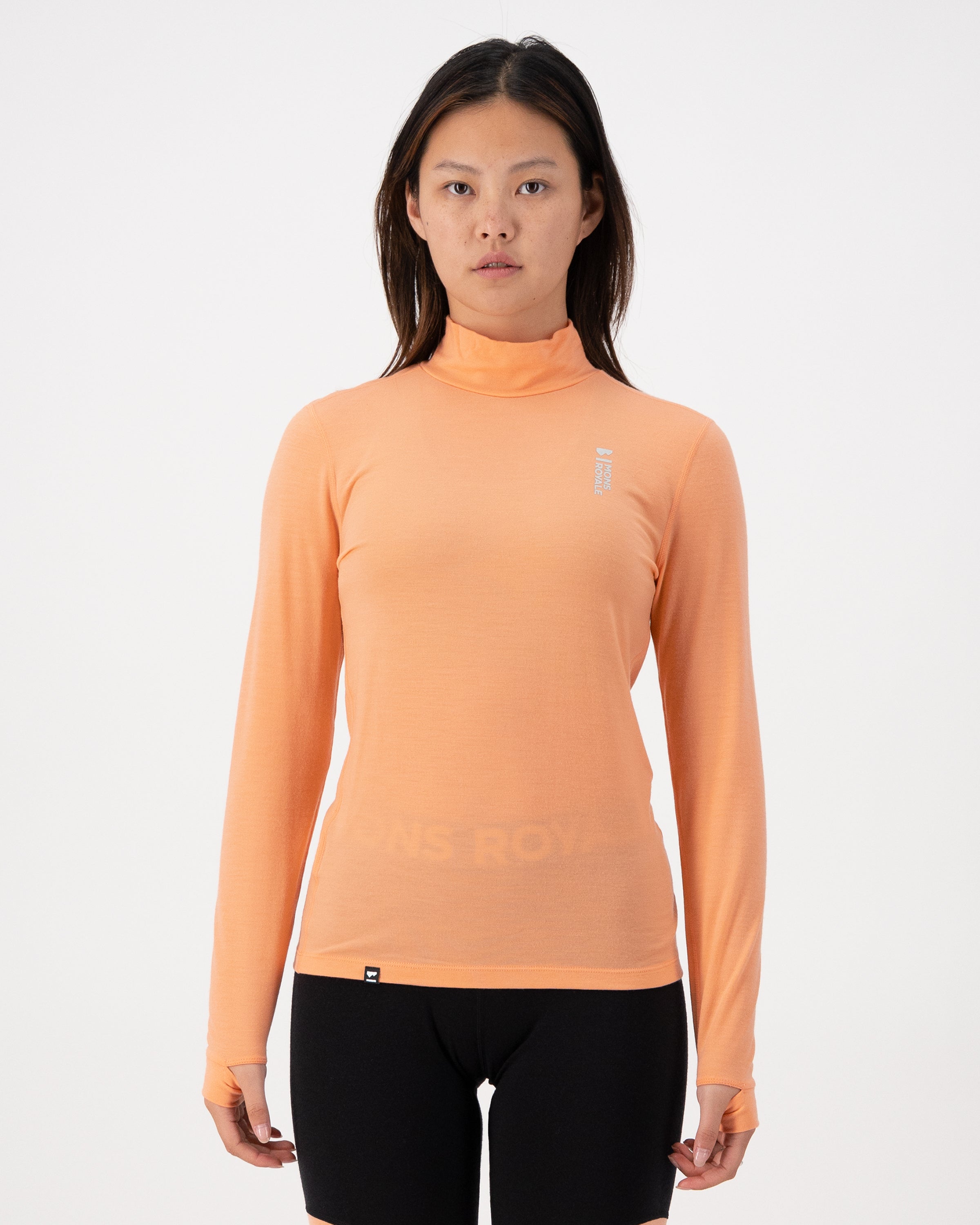 Mons Royale Womens Cascade Merino Base Layer Mock Neck Long Sleeve