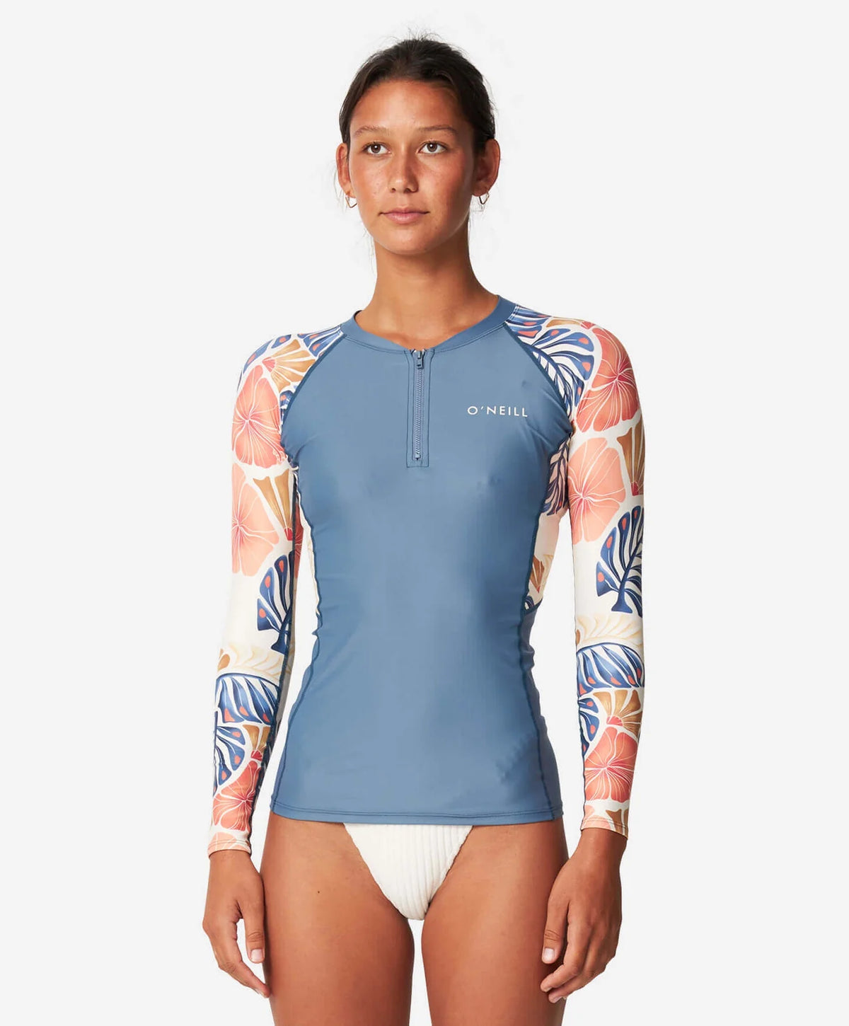O'Neill BAHIA 1/4 ZIP LS RASH VEST 6 VTALW VINTAGE ALOHA WHITE